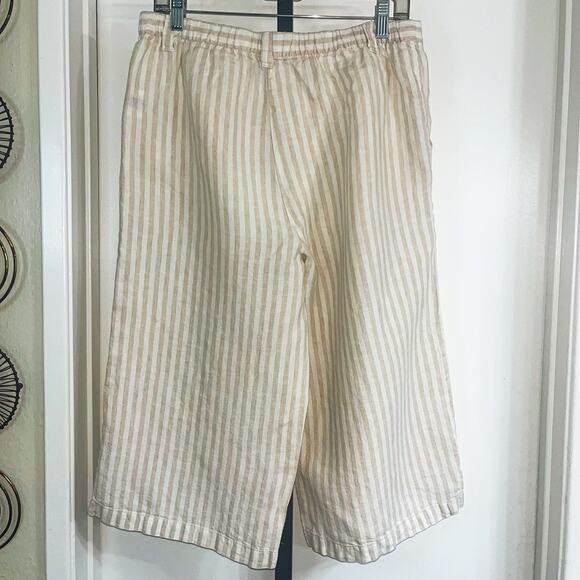 Ellen Tracy Womens 100% Linen Cropped Pants - Tan White Stripe, Size M - Picture 3 of 7